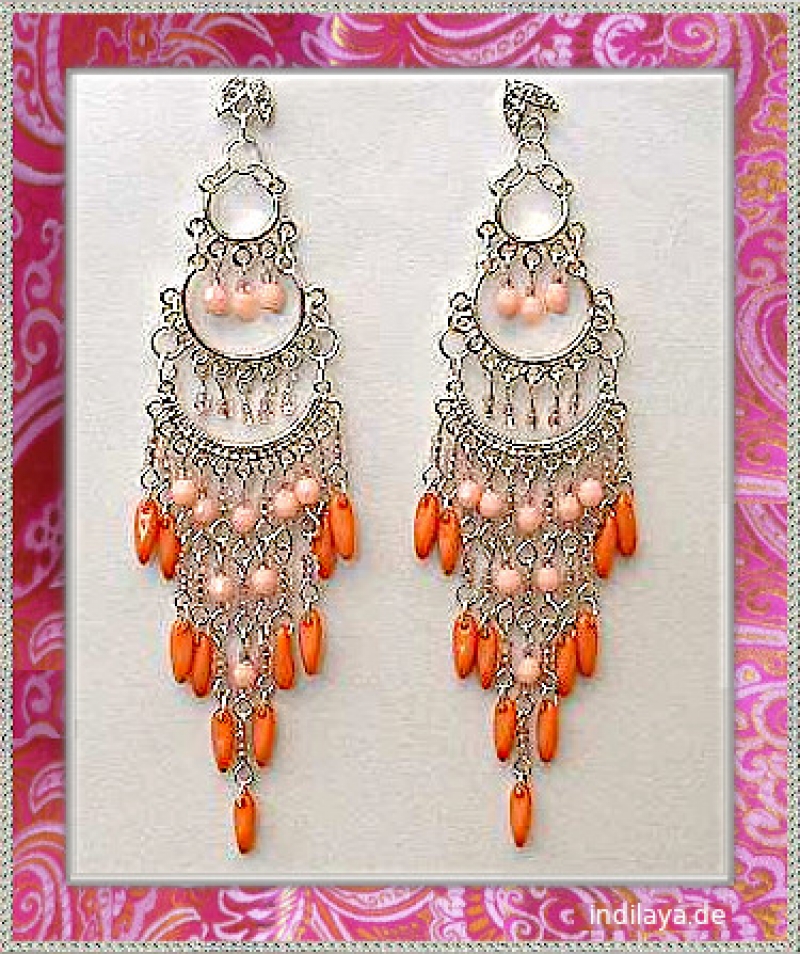 Bollywood Ohrhänger  Rosa-Orange